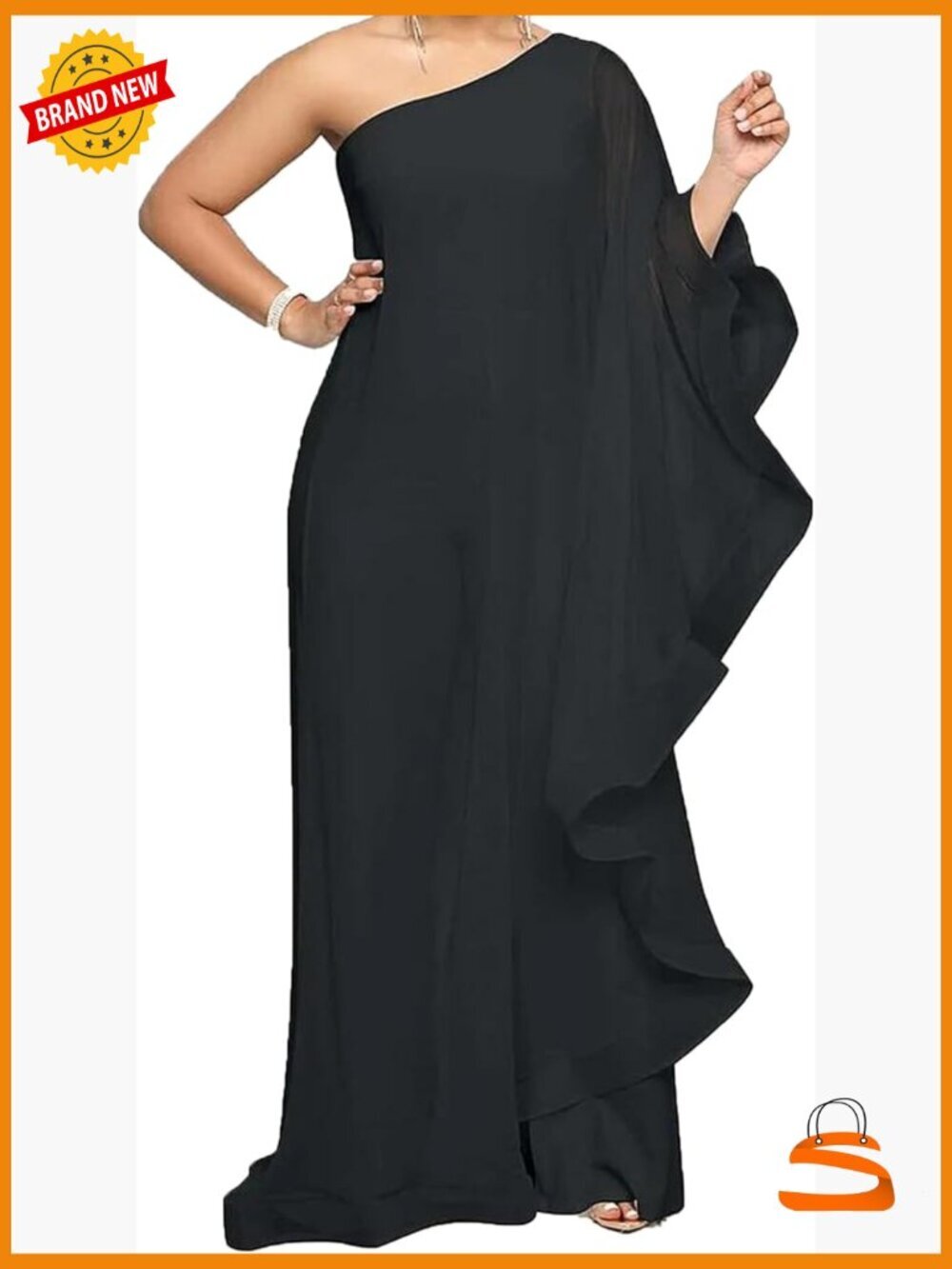 One Shoulder Ruffle Jumpsuit Elegant Wide Leg Long Pants Romper